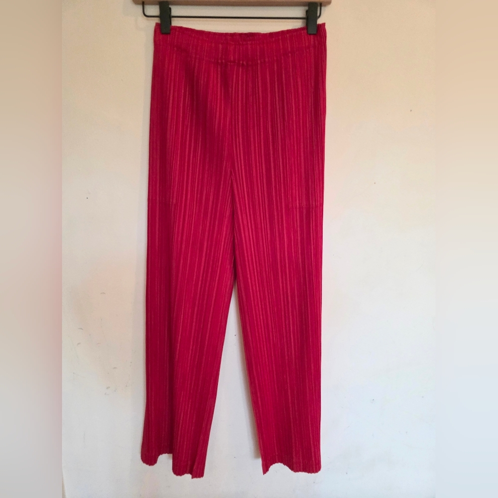 Issey Miyake Pleats Please Bright Red Thicker Bottoms Straight Pant